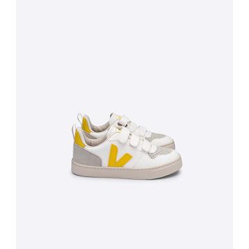 Kids' Veja V-10 CWL Shoes White/Gold | SG 787YXF